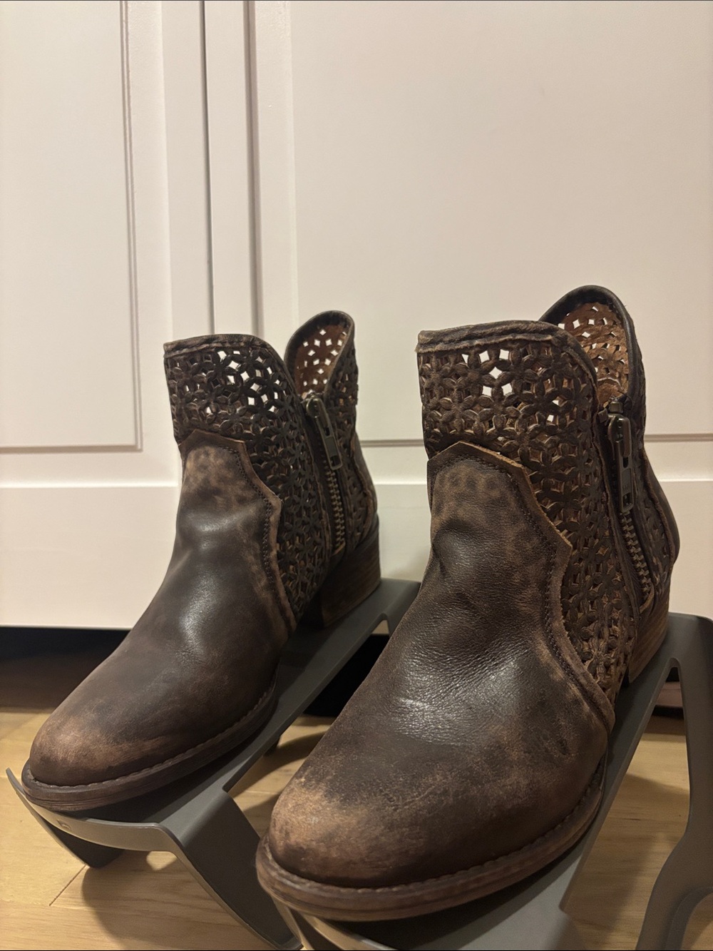 Circle G Brown Laser-Cut Ankle Booties
